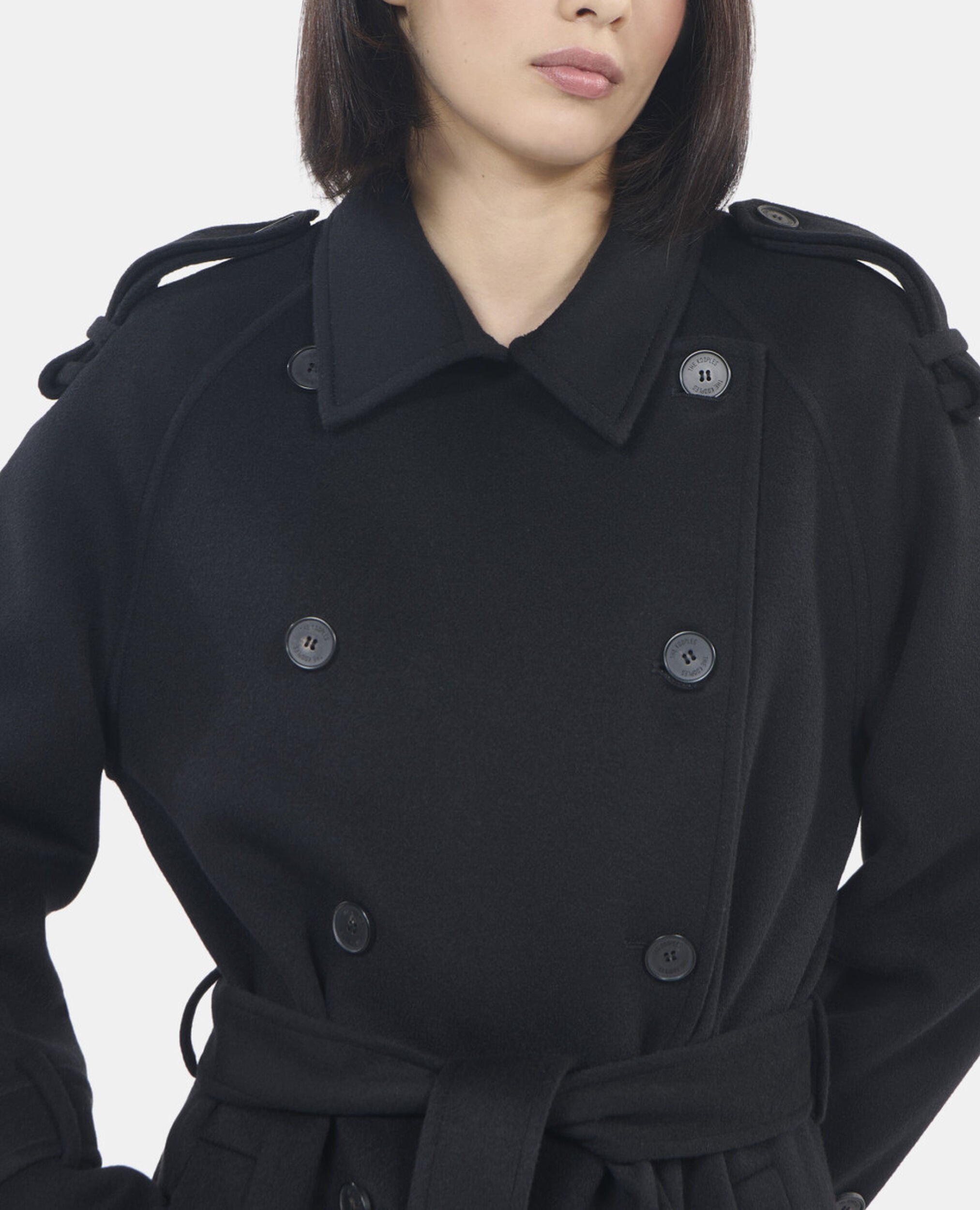 Manteau en laine style trench noir, BLACK, hi-res image number null