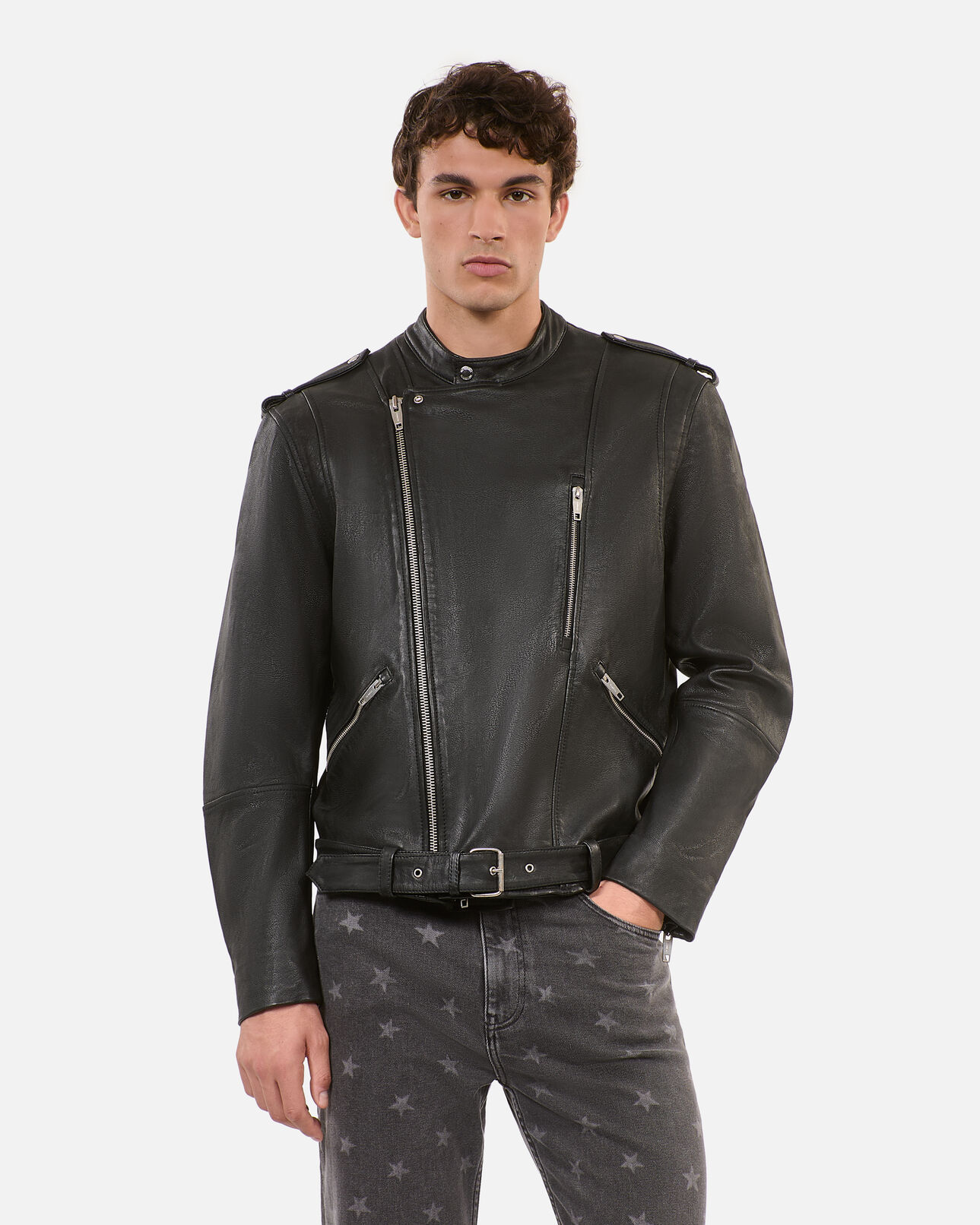 The Kooples MEN BLACK black leather biker jacket