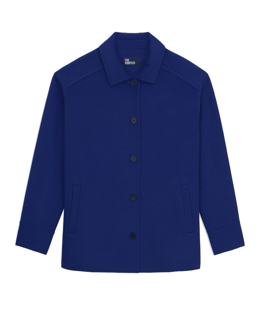 blouson type surchemise bleu en laine mélangée