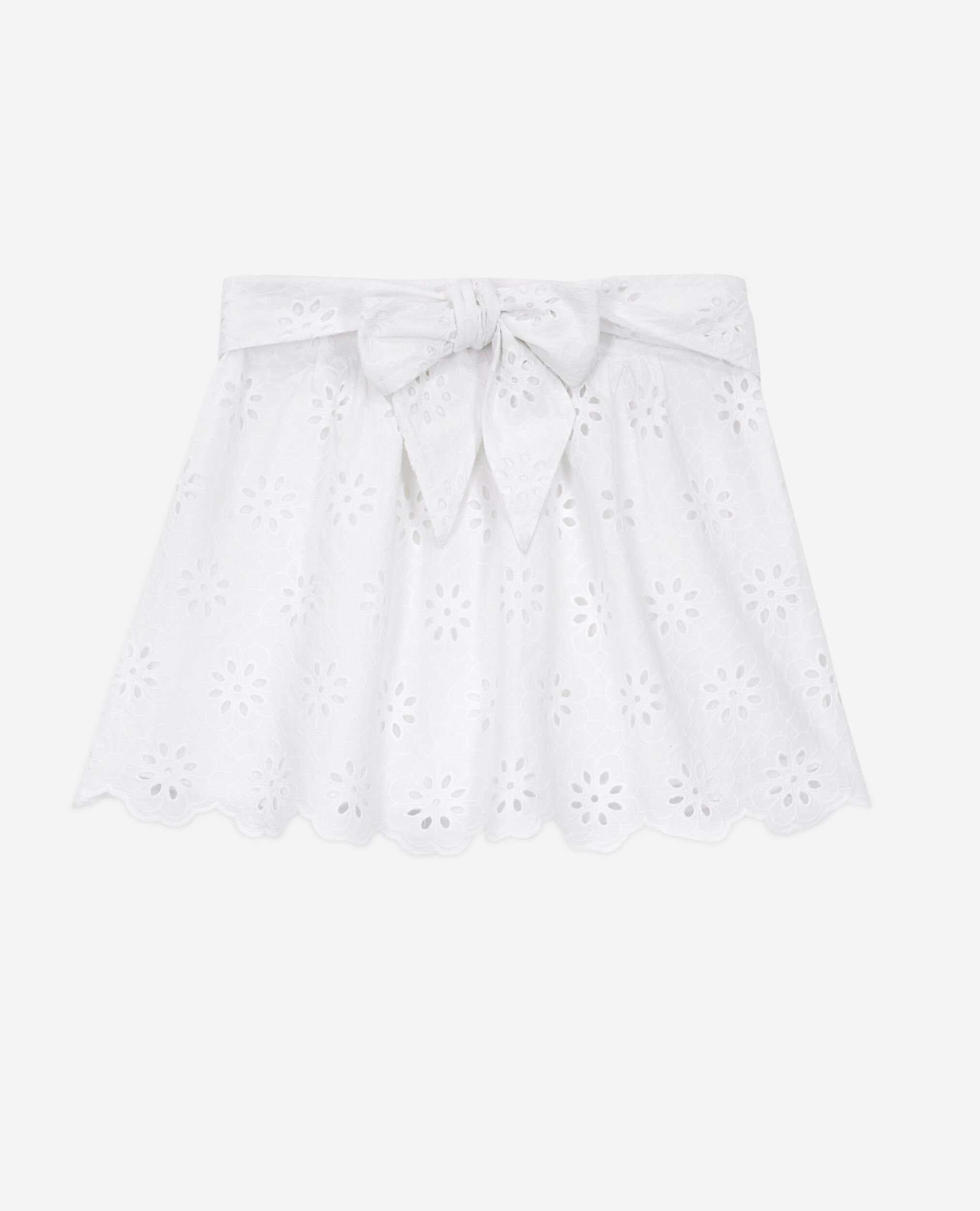Short white skirt with broderie anglaise, WHITE, hi-res image number null