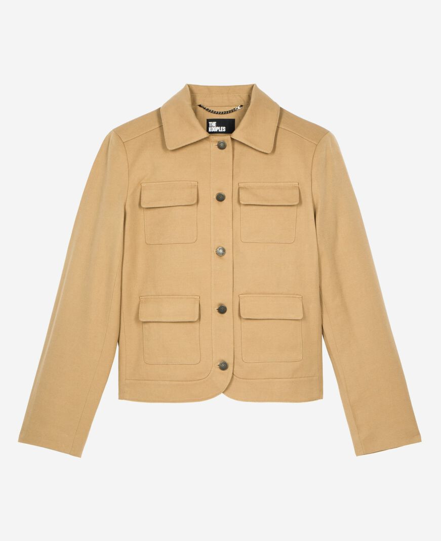 The Kooples WOMEN BEIGE short jacket in beige cotton and linen