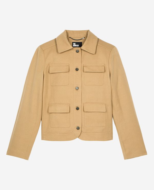 The Kooples FEMME BEIGE veste courte en coton et lin beige