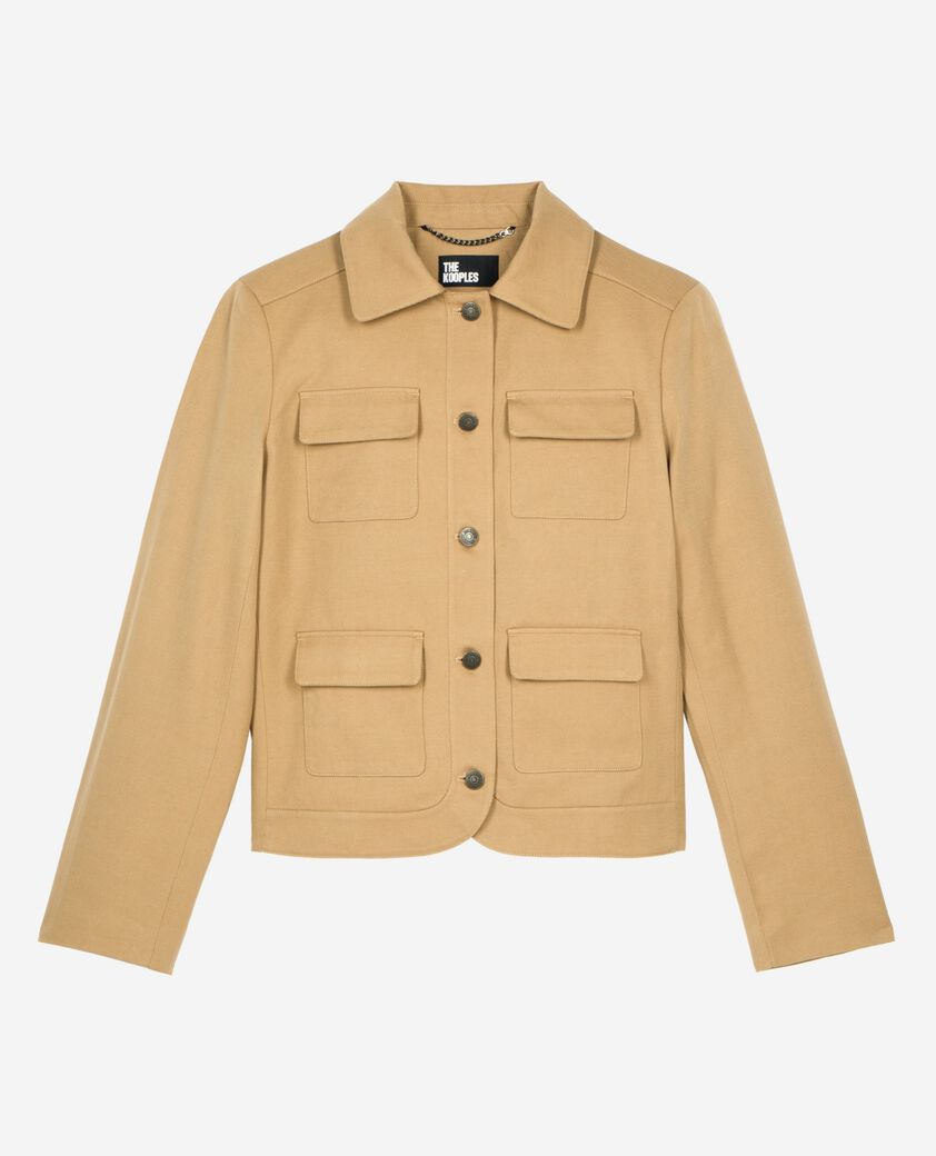 The Kooples WOMEN BEIGE short jacket in beige cotton and linen