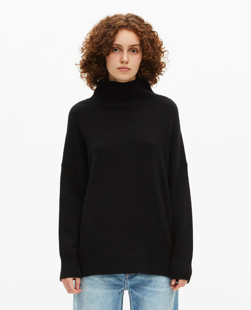 The Kooples WOMEN BLACK black cashmere stand-up collar sweater