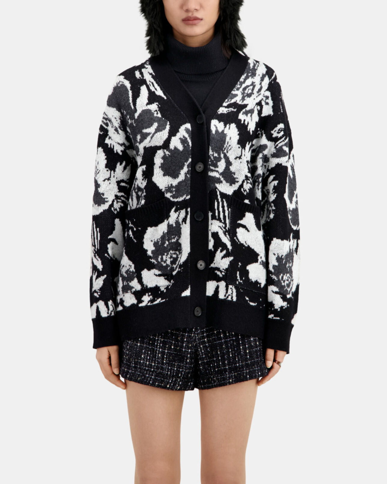 The Kooples WOMEN BLACK WHITE wool-blend floral cardigan