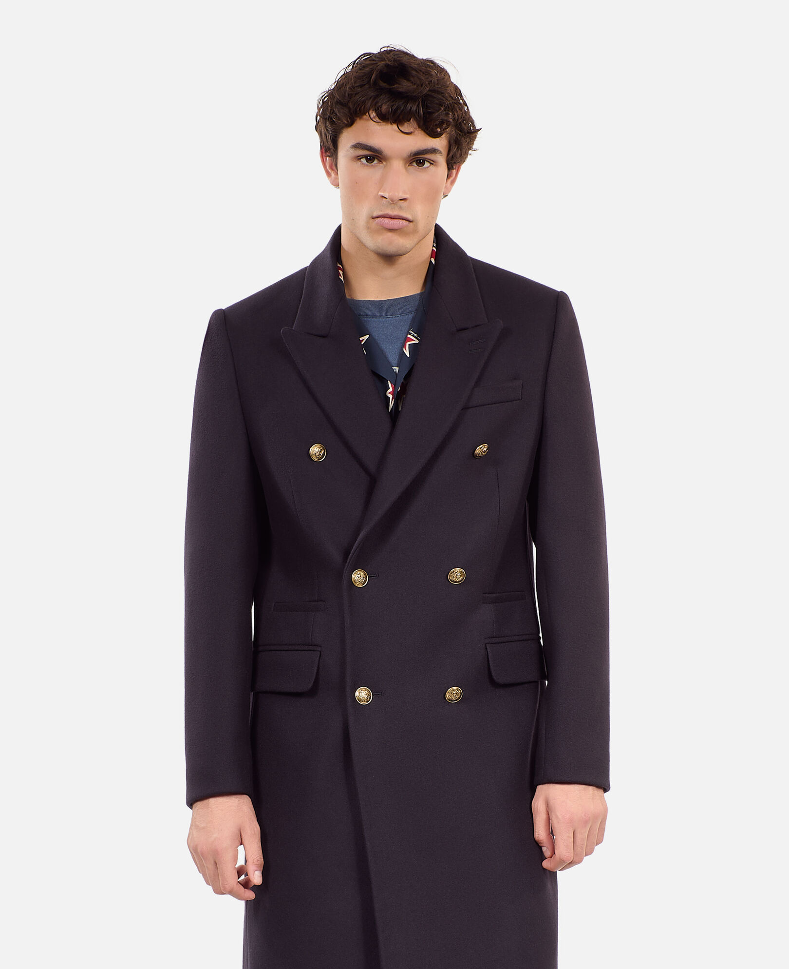 The Kooples HOMME NAVY manteau long en laine mélangée bleu marine