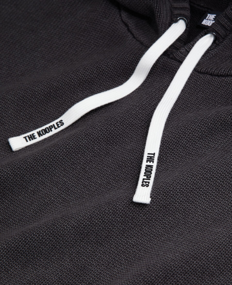 pull noir à capuche en coton et laine