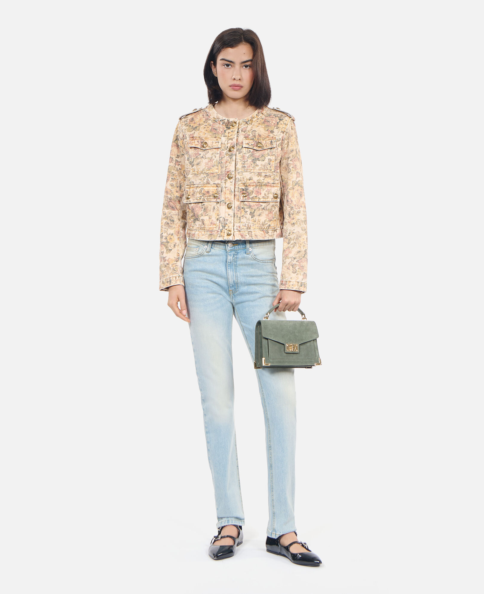 The Kooples FEMME BEIGE LINEN veste imprimé fleuri