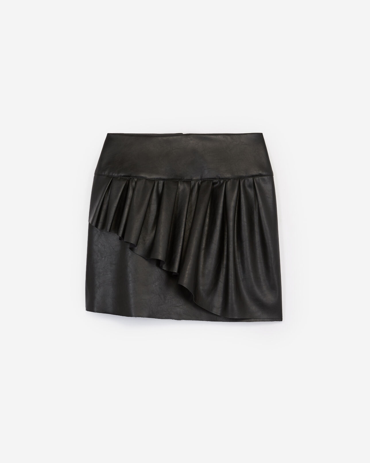 The Kooples WOMEN BLACK black short imitation leather skirt w/frills
