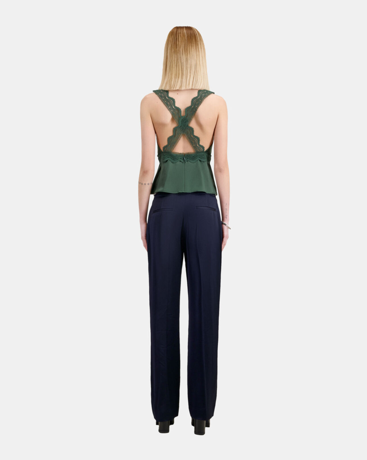 The Kooples DAMEN WOOD KAKI grünes top mit guipure-details