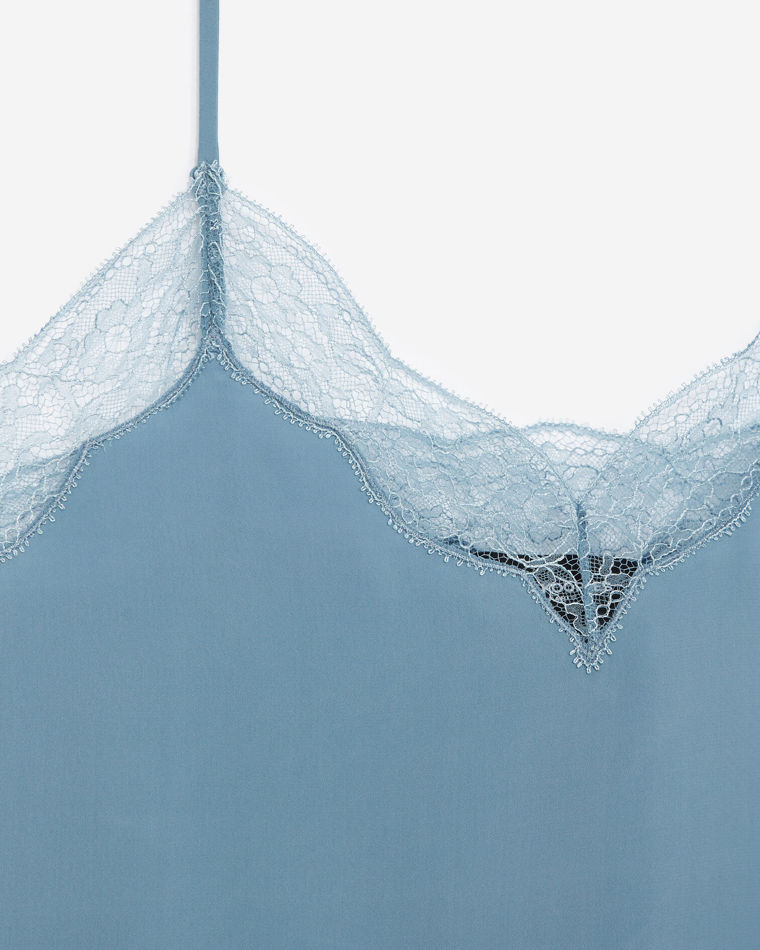 Blue silk camisole with lace detail, BLUE, hi-res image number null