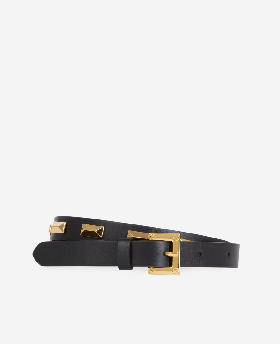 더 쿠플스 The Kooples Ceinture en cuir noir avec empiecements metalliques,BLACK