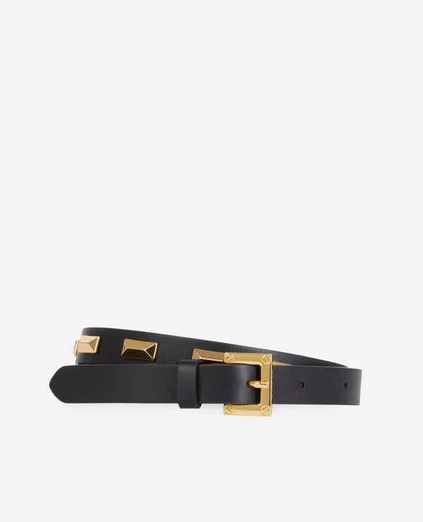black leather belt with metallic inserts 