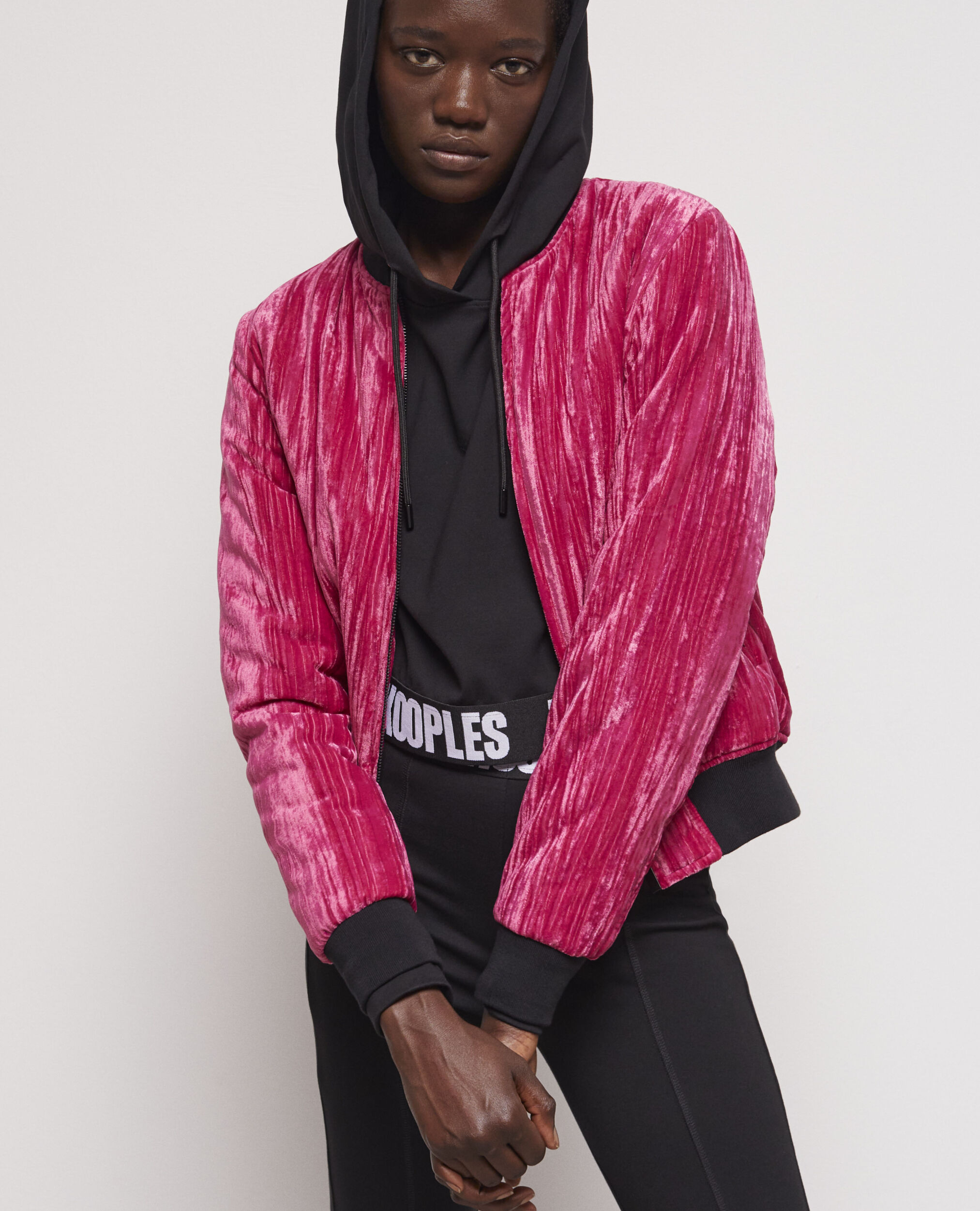 Pink velvet bomber jacket best sale