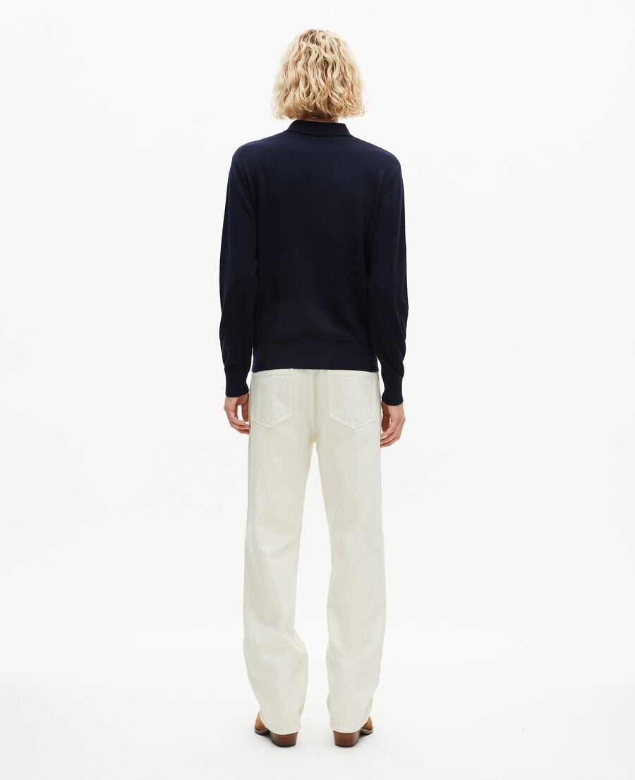The Kooples HOMME NAVY pull col polo en laine mérinos marine
