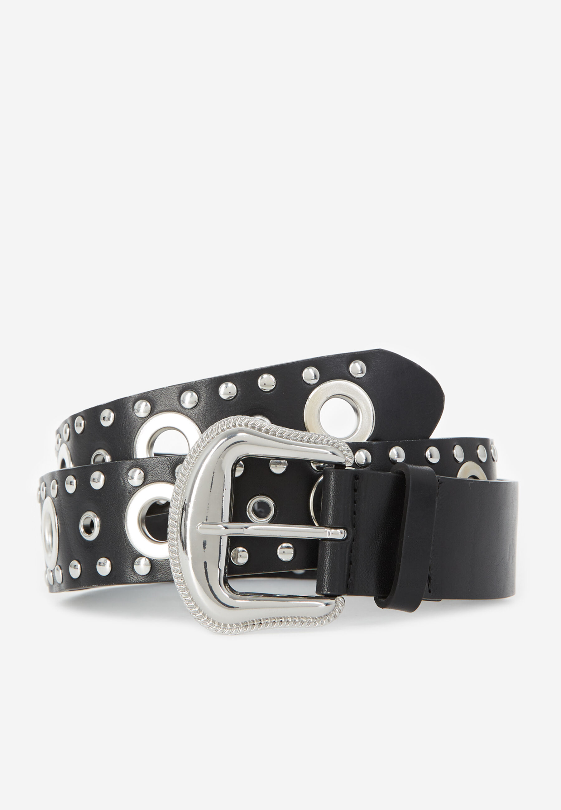 Ceinture cuir noir fine illets argent The Kooples