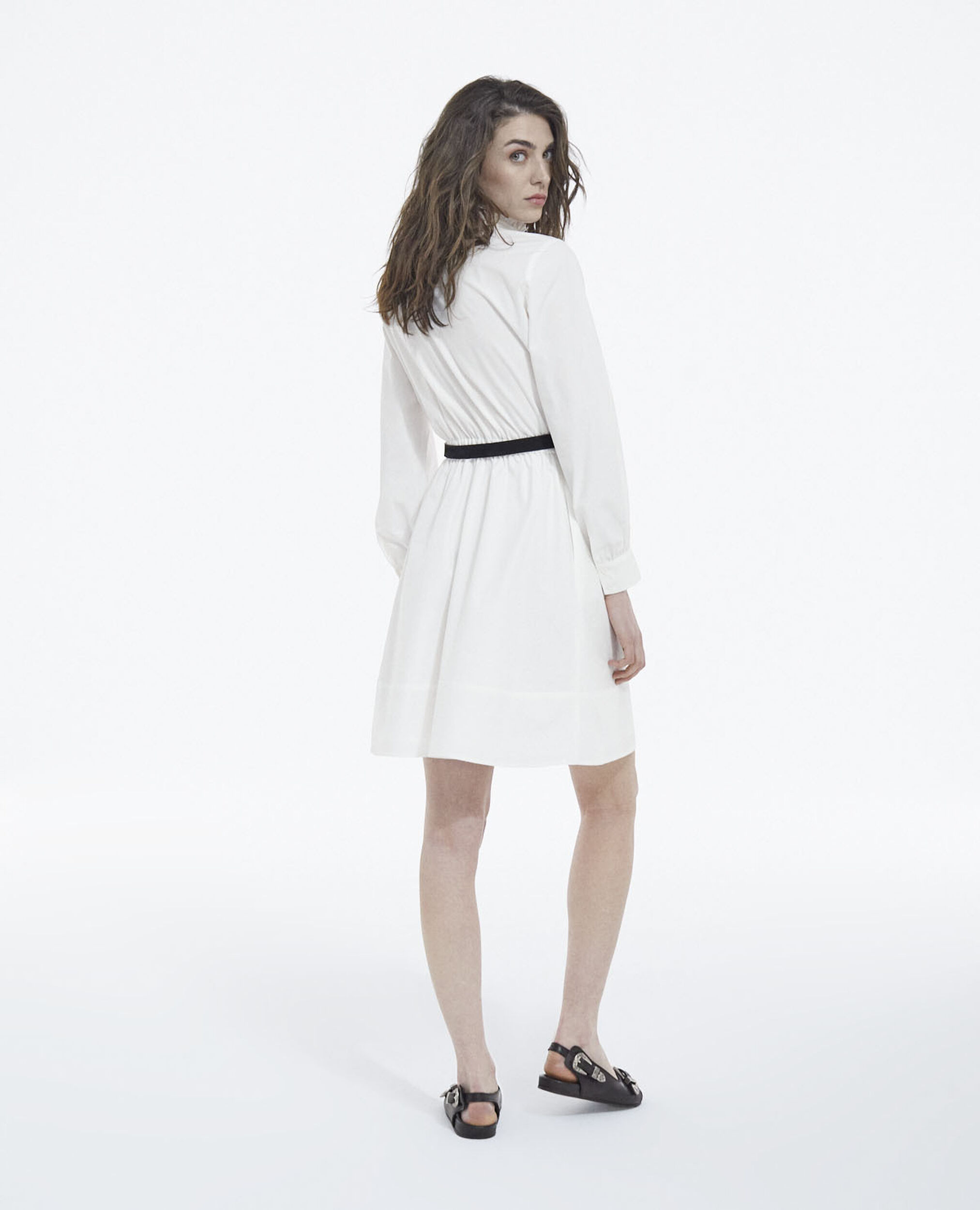 White cotton dress with buttoned high neck, WHITE, hi-res image number null