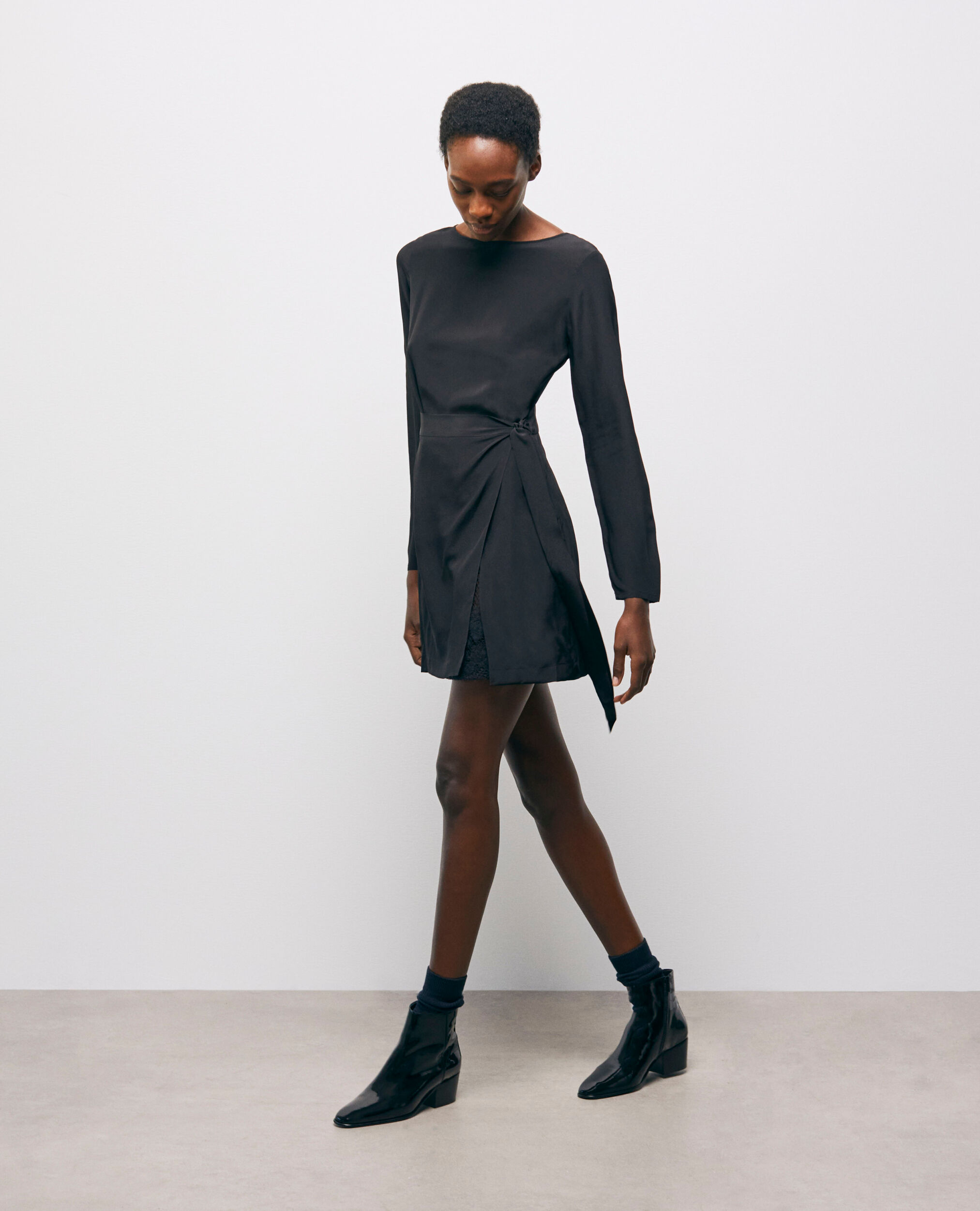 Short black silk dress top