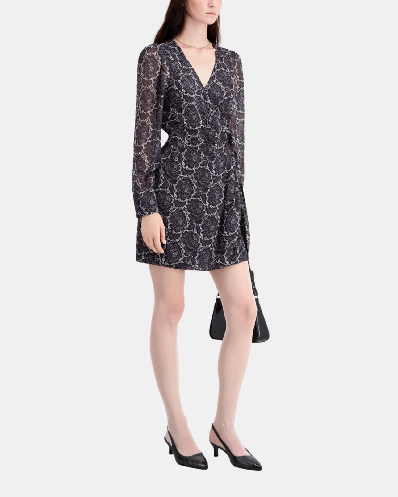 The Kooples FEMME BLACK robe portefeuille courte imprimée