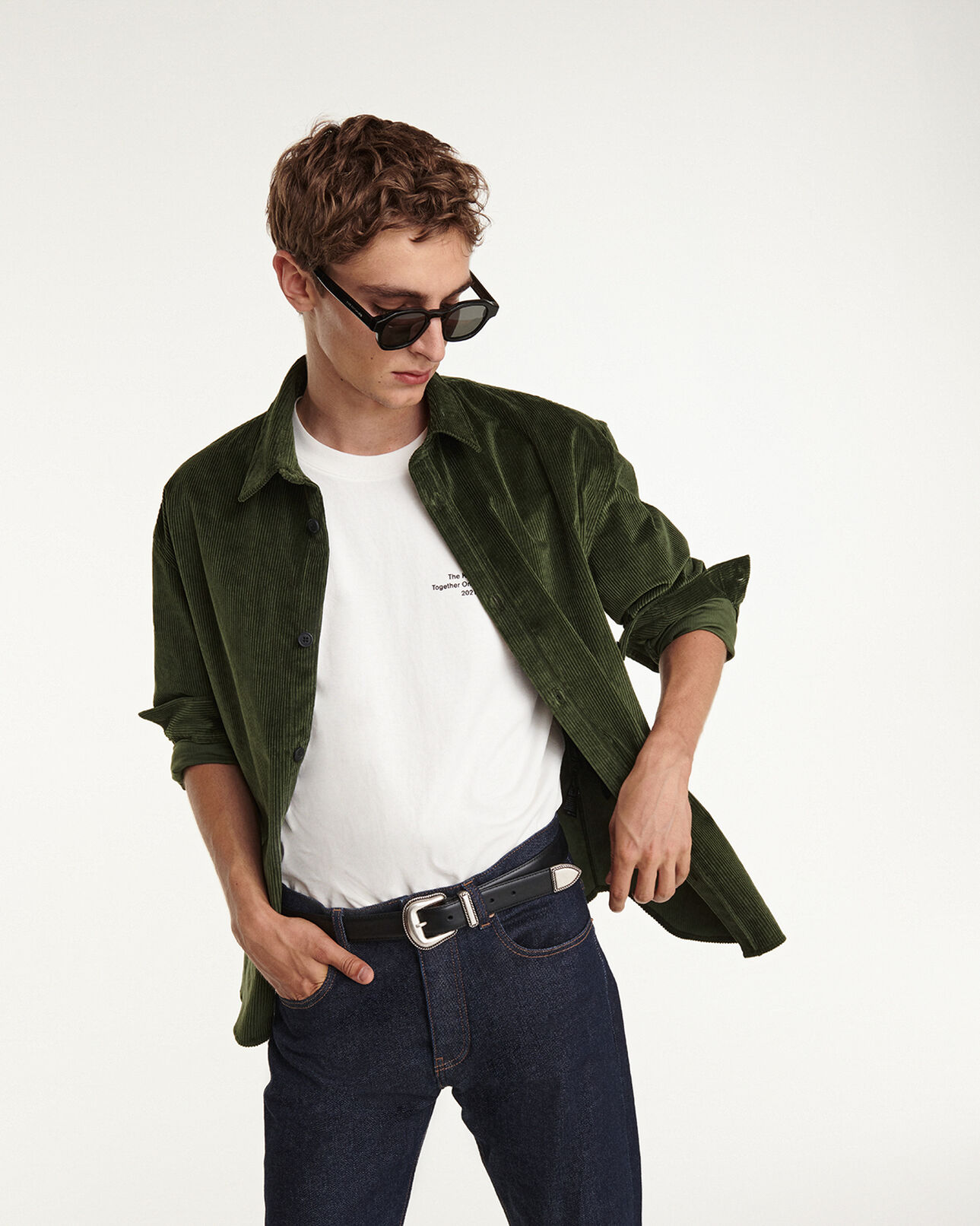 The Kooples HOMME GREEN chemise verte en velours côtelé