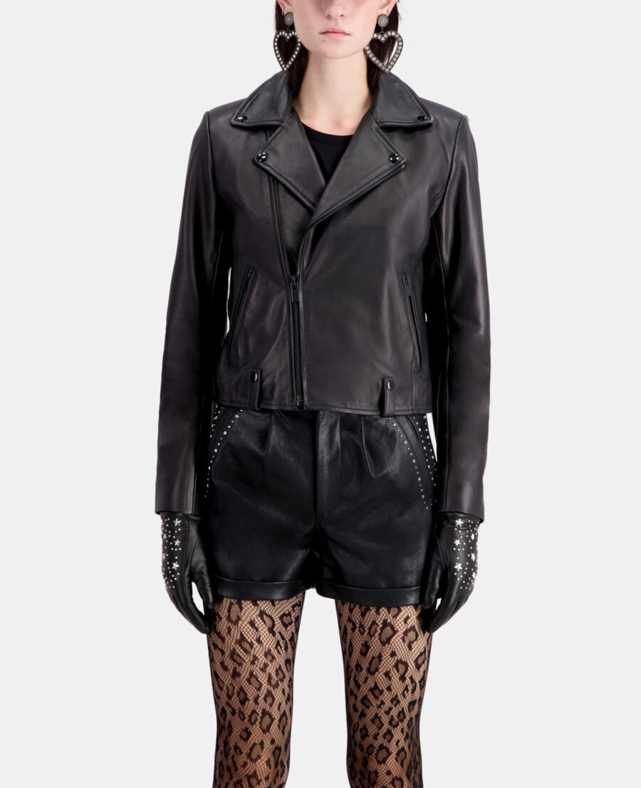 schwarze lederhandschuhe damen mit sternenmotiv