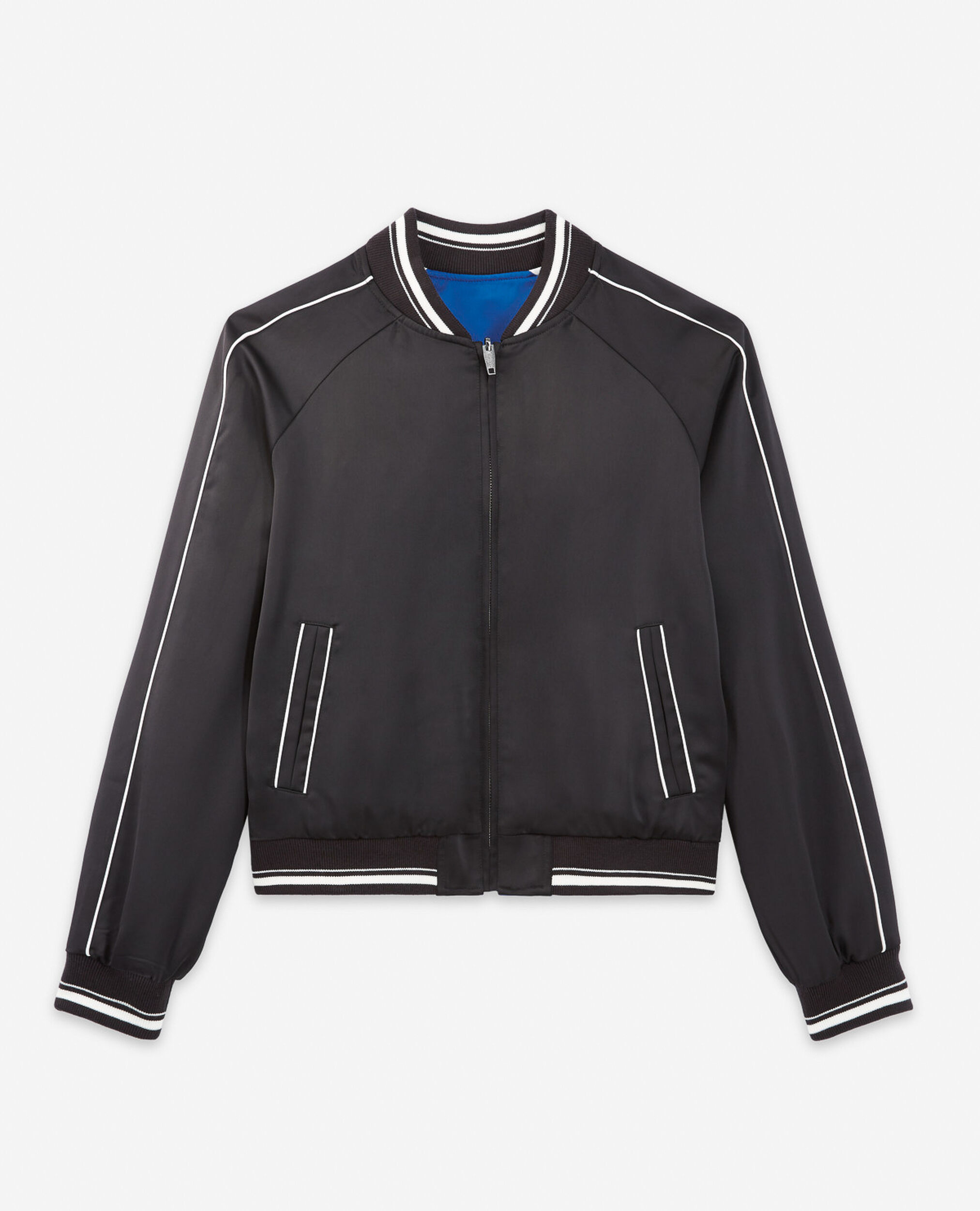 Reversible zipped black satin jacket, BLACK, hi-res image number null