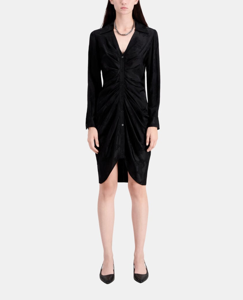 The Kooples WOMEN BLACK mid-length black floral dress with shirring