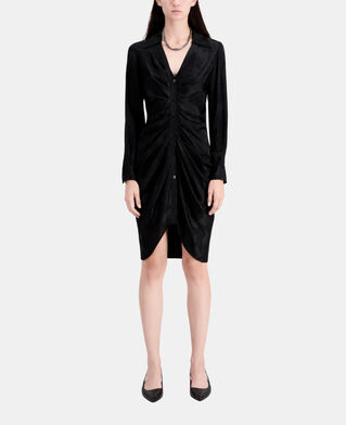 The Kooples WOMEN BLACK mid-length black floral dress with shirring