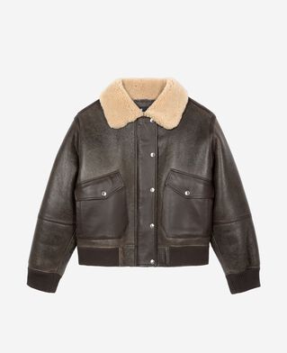 The Kooples FEMME BROWN peau lain&eacute;e courte marron