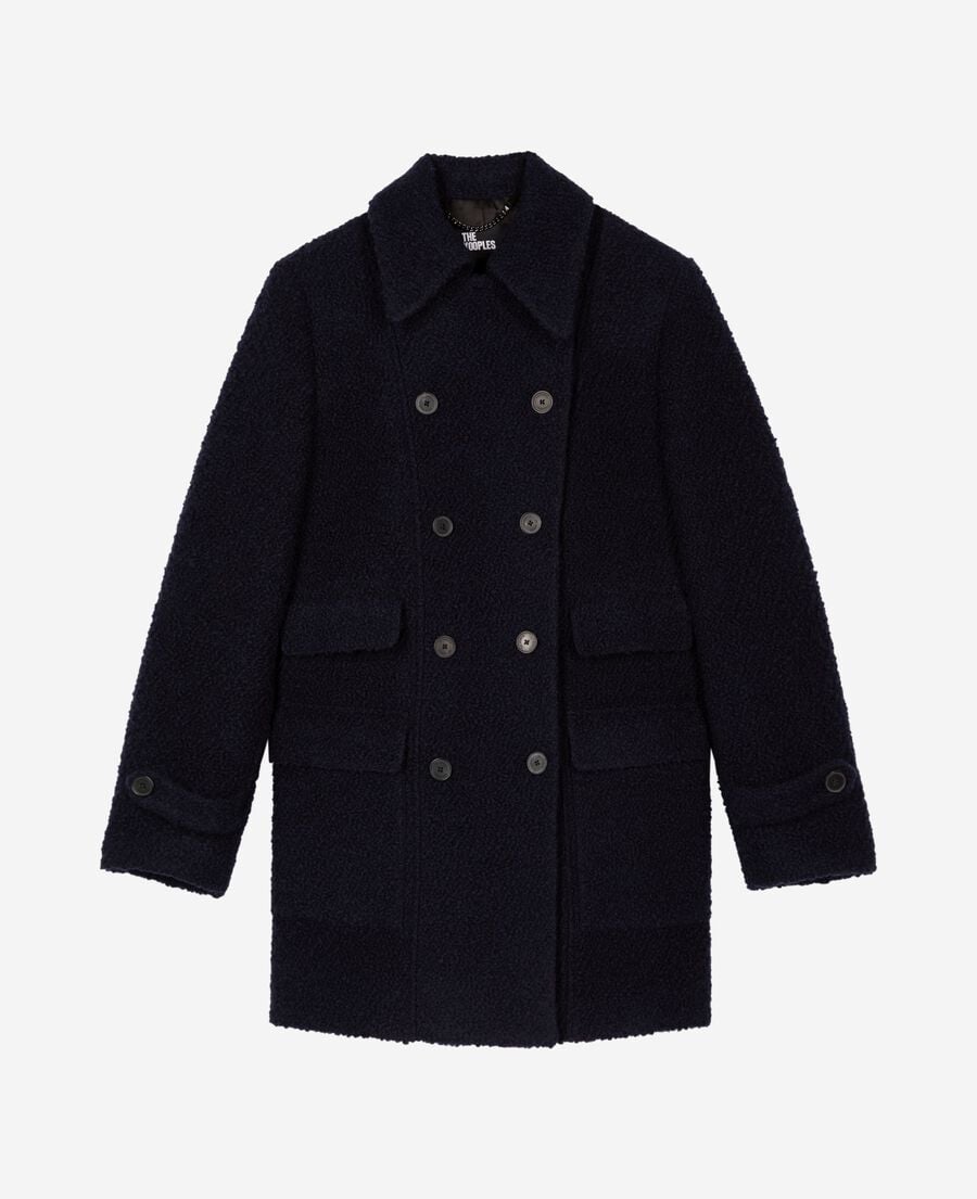 The Kooples WOMEN NAVY navy bouclette wool coat