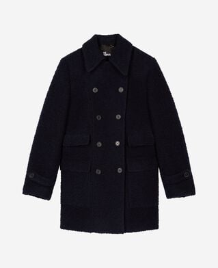 The Kooples WOMEN NAVY navy bouclette wool coat