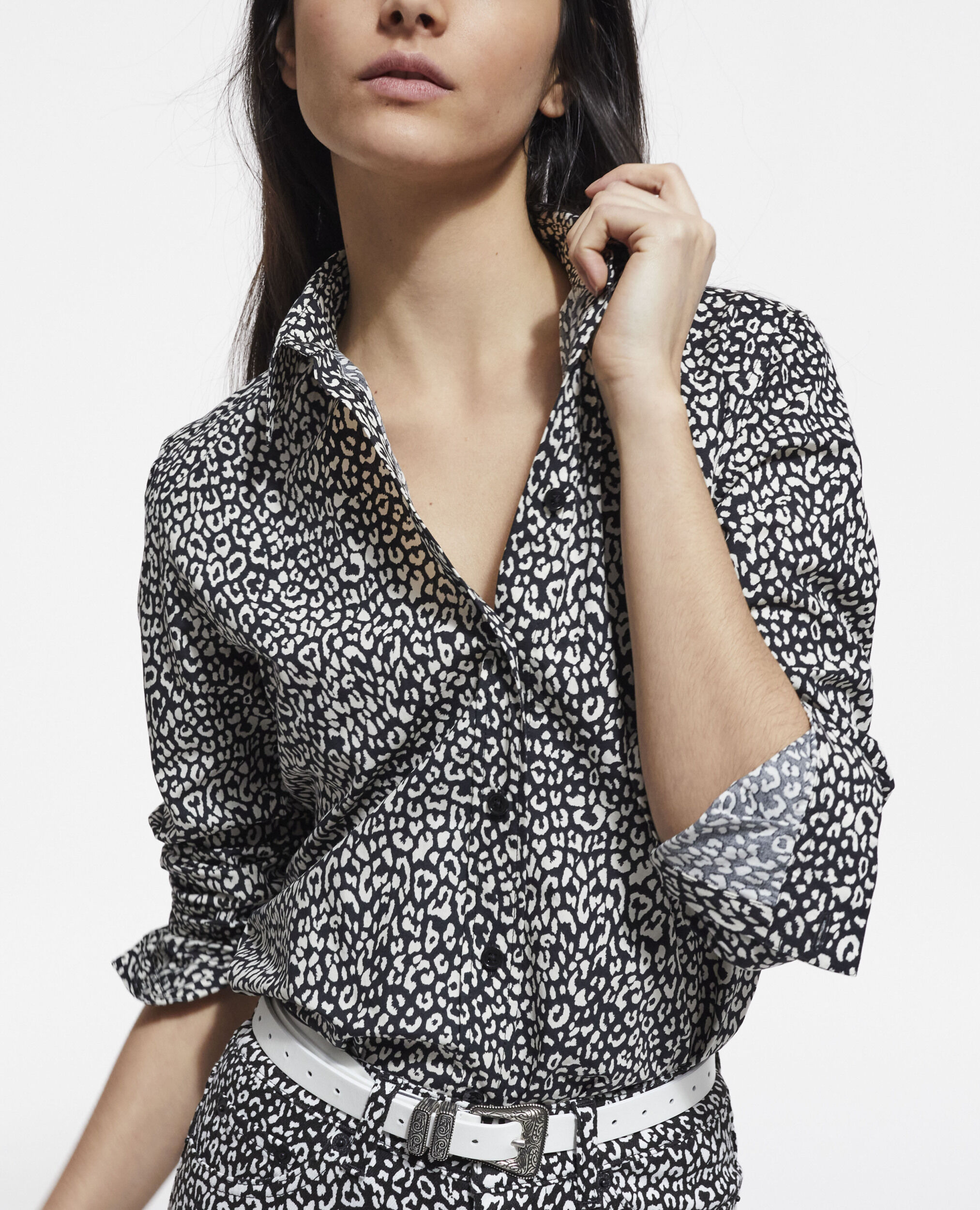 Black leopard-print shirt, BLACK WHITE, hi-res image number null