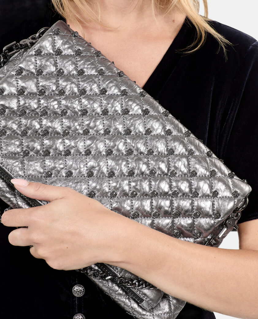 The Kooples FEMME GUN METAL pochette h&eacute;ritage medium en cuir gunmetal