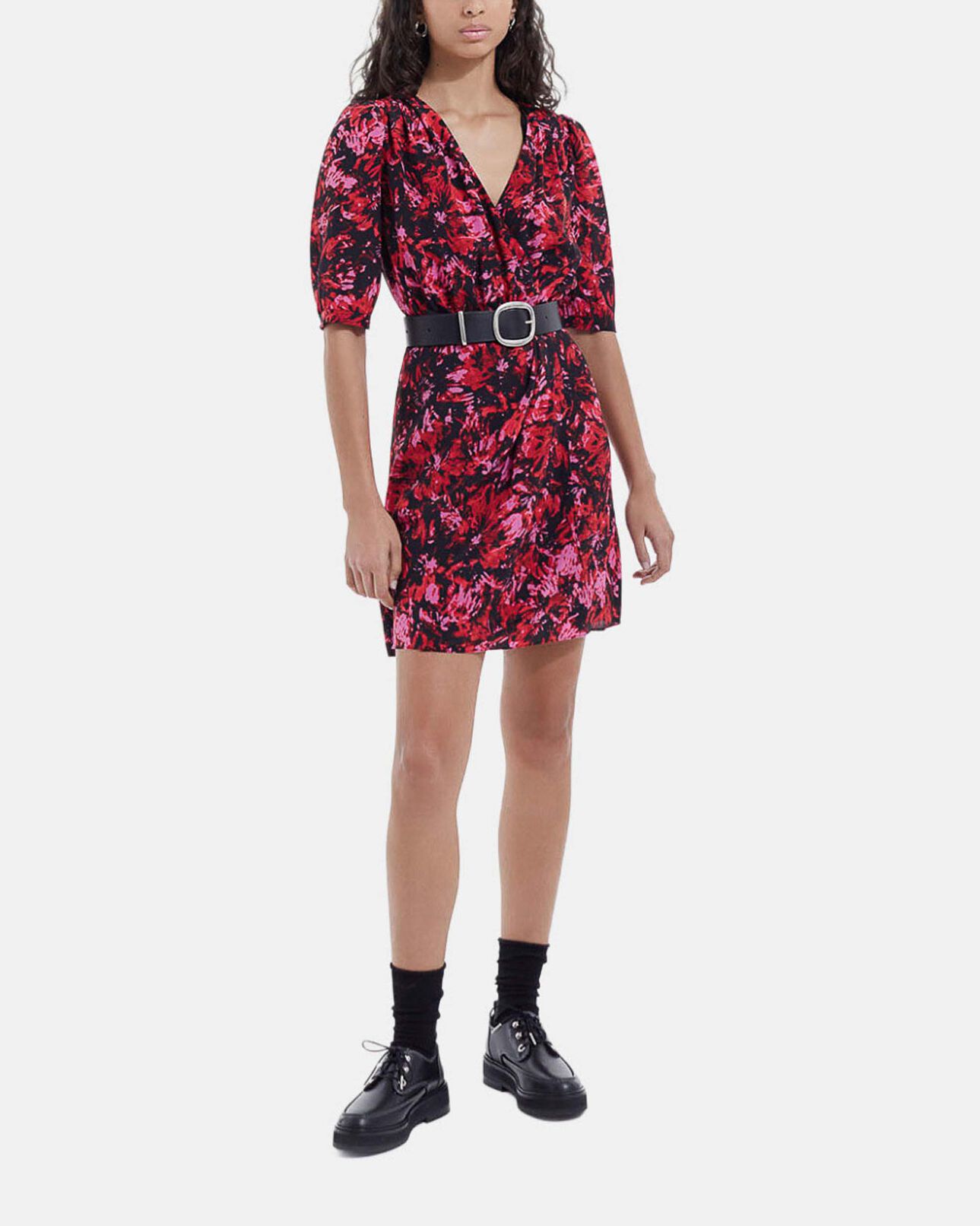 The Kooples FEMME PINK robe courte en soie rouge imprimée