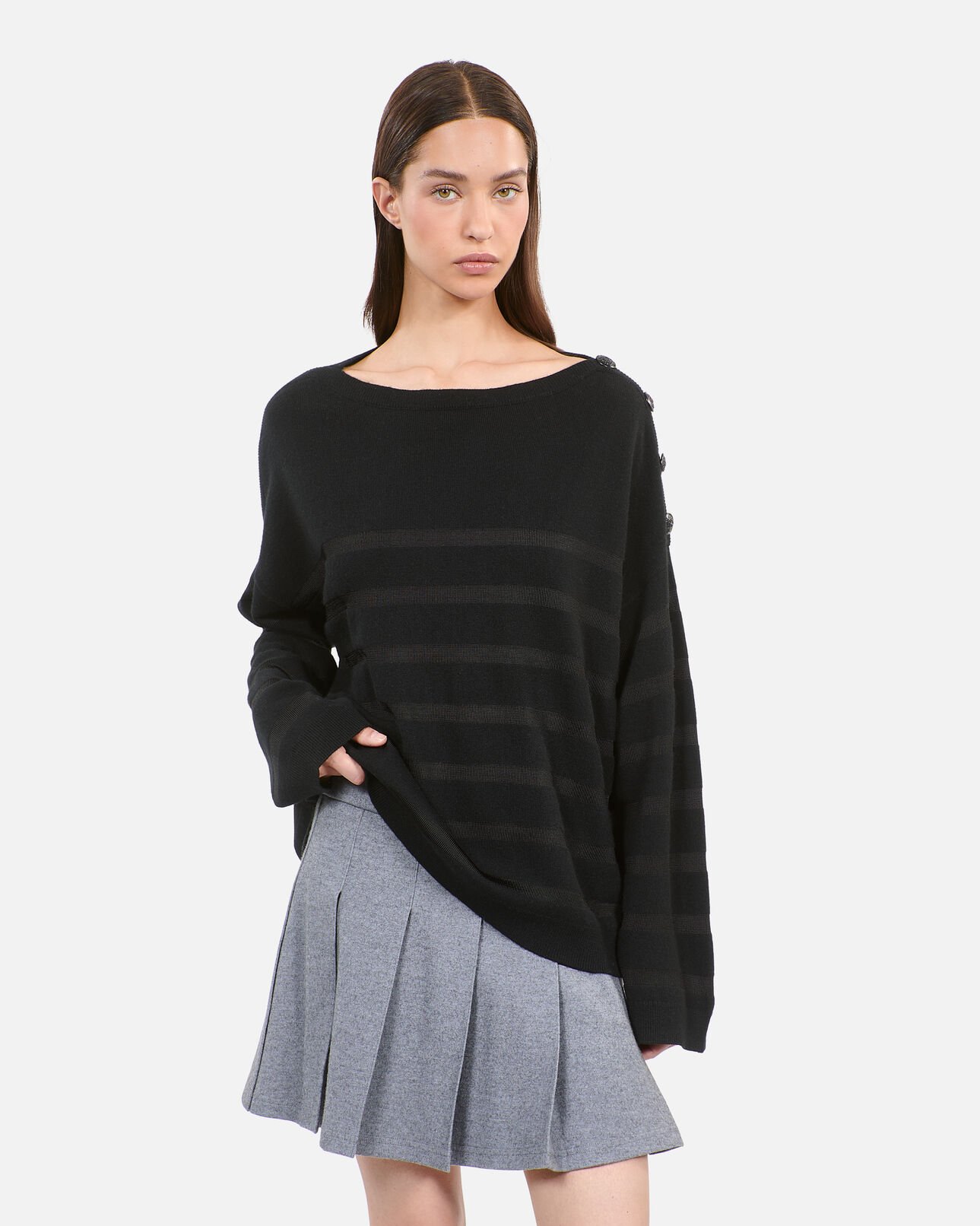 The Kooples FEMME BLACK pull en laine et cachemire à rayures