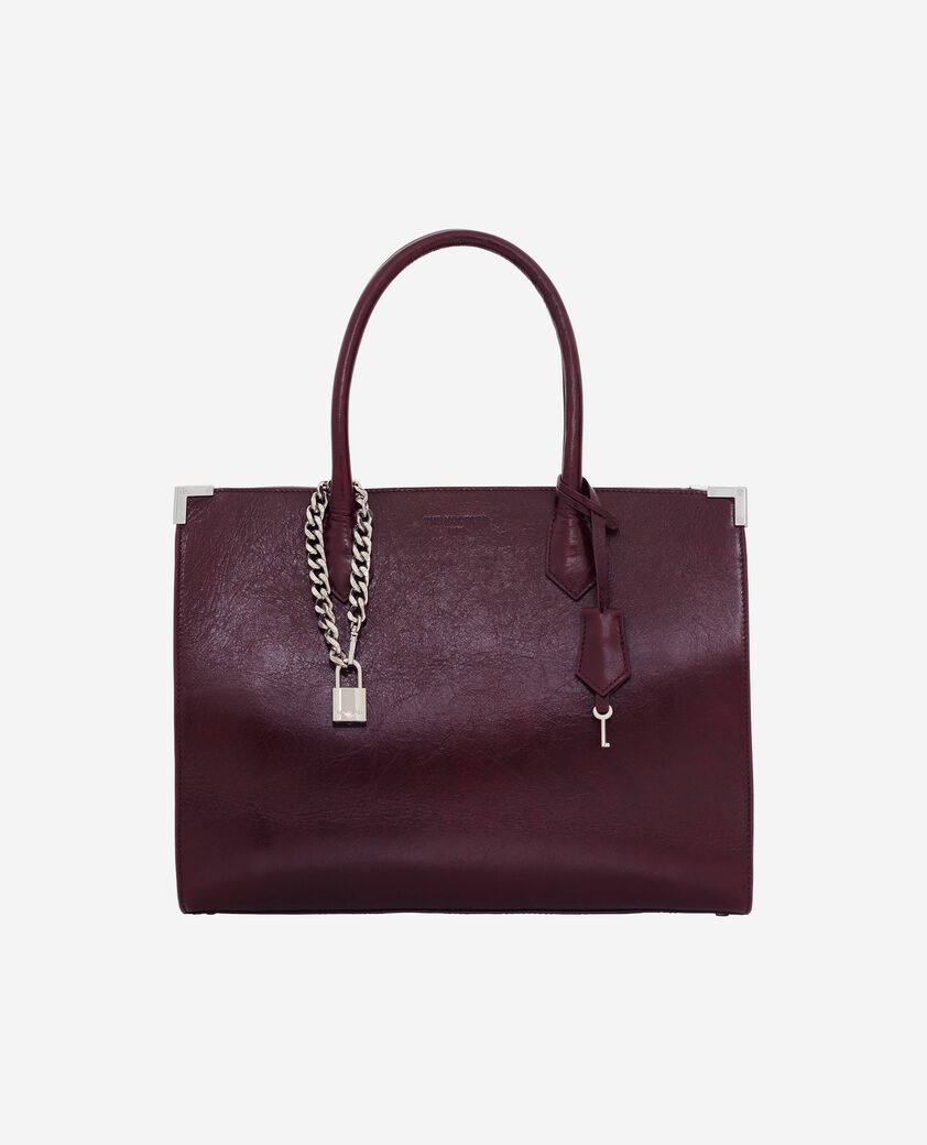 The Kooples FEMME BORDEAUX sac cabas ming l en cuir craquel&eacute; bordeaux