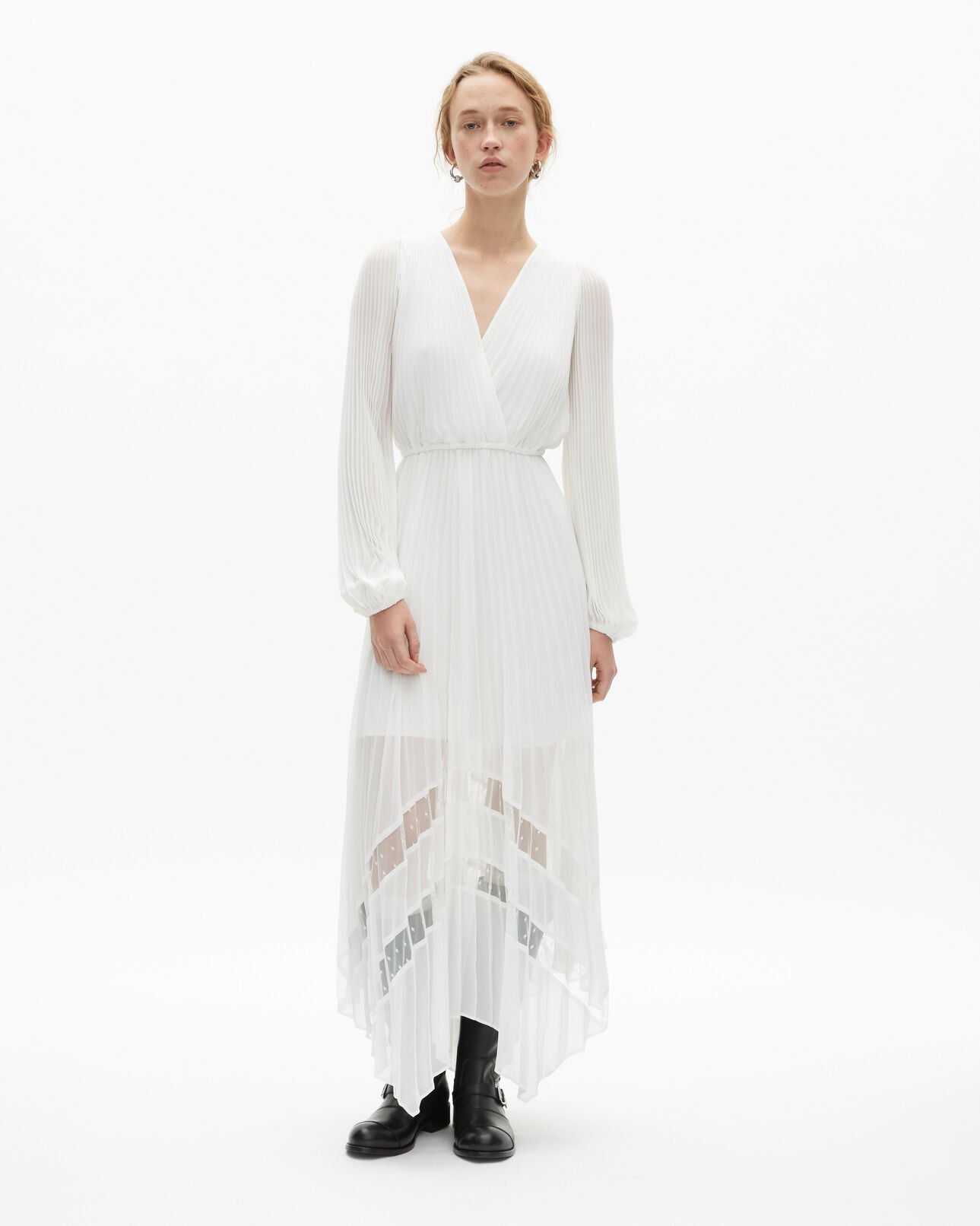 The Kooples DAMEN ECRU langes faltenkleid mit stickerei in ecru