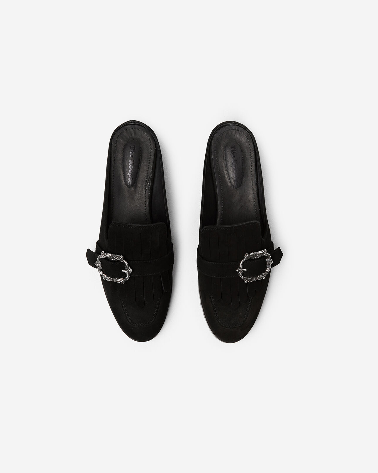 The Kooples WOMEN BLACK black mule loafers with jewelled buckle