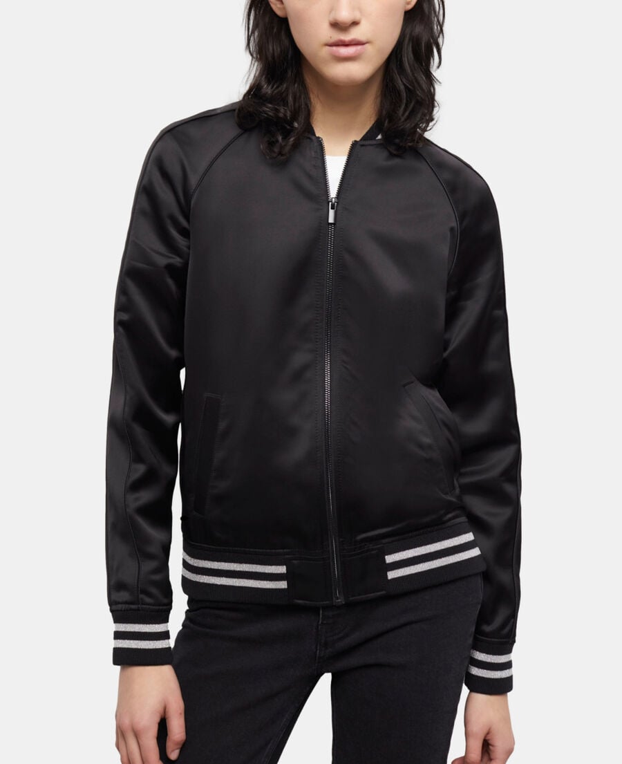 The Kooples WOMEN BLACK black satin zipped sweatshirt