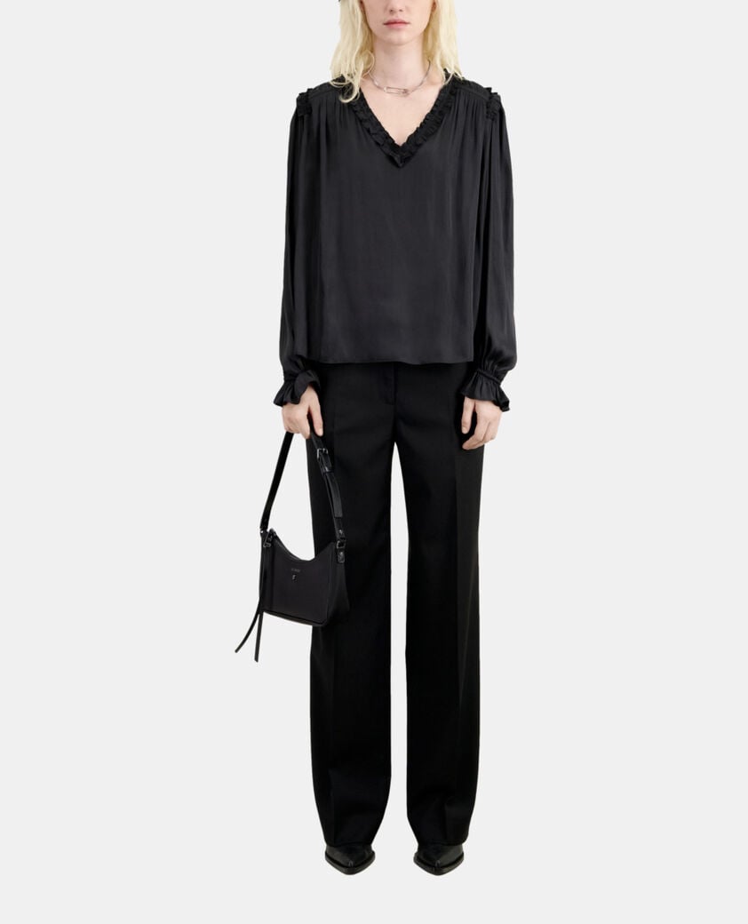 The Kooples DAMEN BLACK schwarzes top mit gerafften details