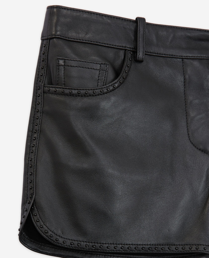 The Kooples WOMEN BLACK black leather shorts with studs