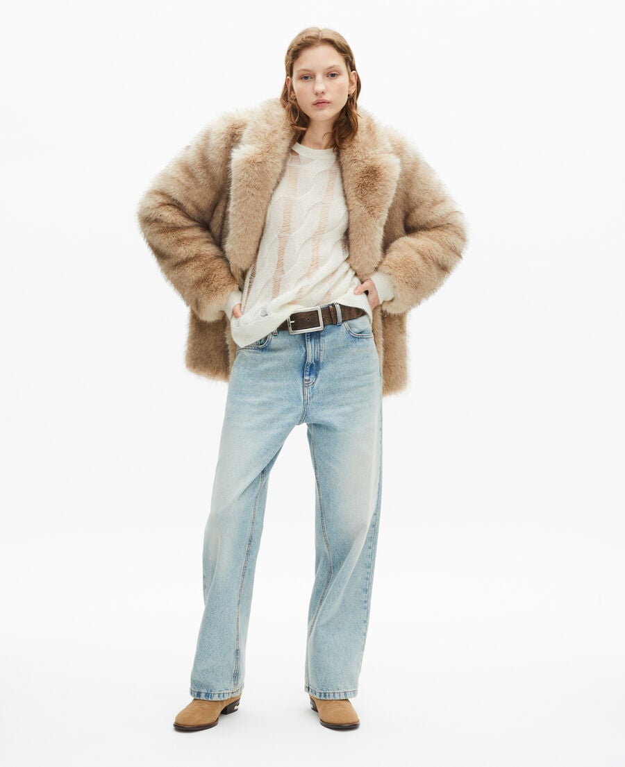 The Kooples WOMEN BEIGE MELANGE beige fur-effect coat