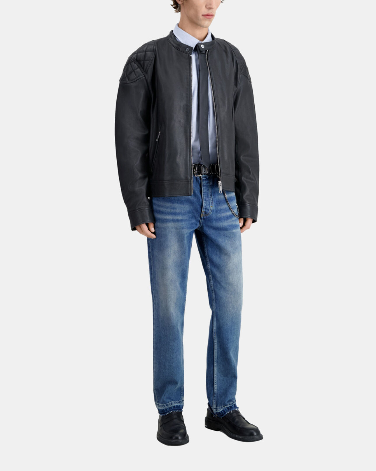 The Kooples MEN BLACK black leather jacket with quilted details