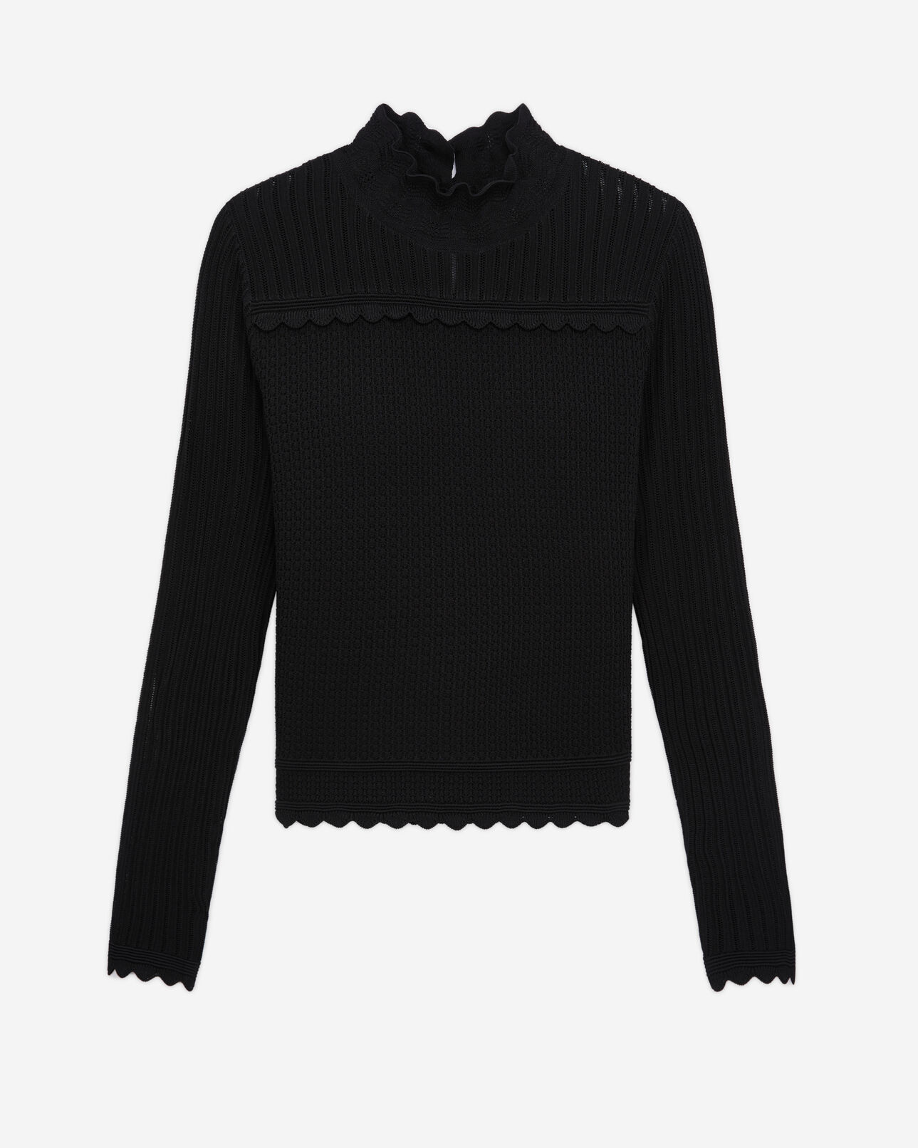 The Kooples WOMEN BLACK cropped black openwork mesh sweater