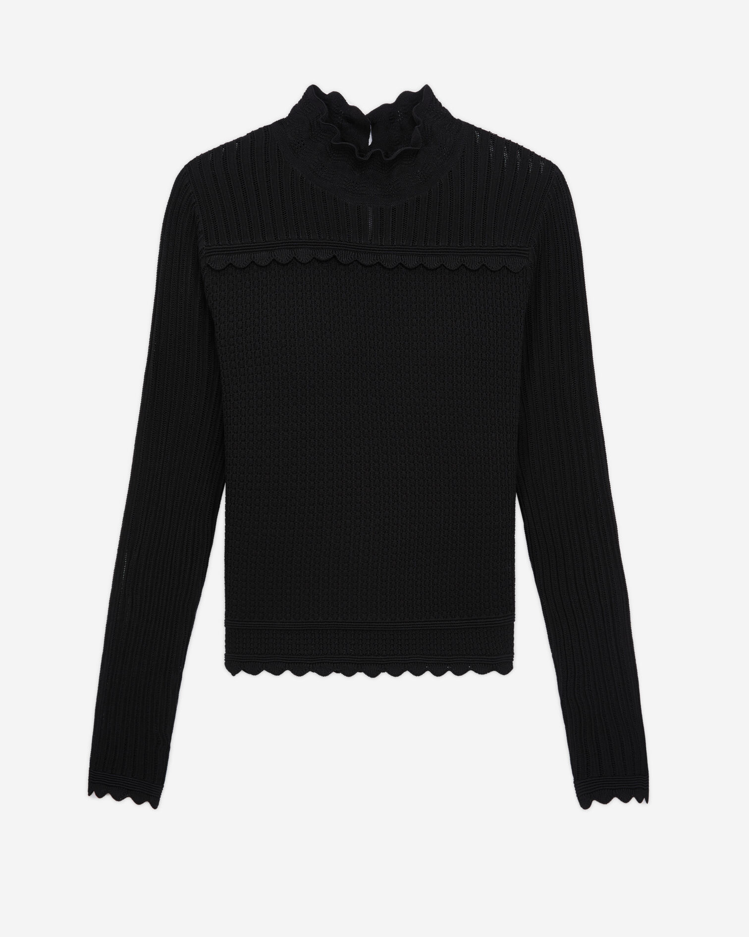 Cropped black openwork mesh sweater, BLACK, hi-res image number null