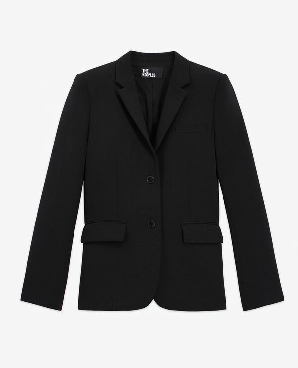 The Kooples FEMME BLACK veste de costume en crêpe noire coupe structurée