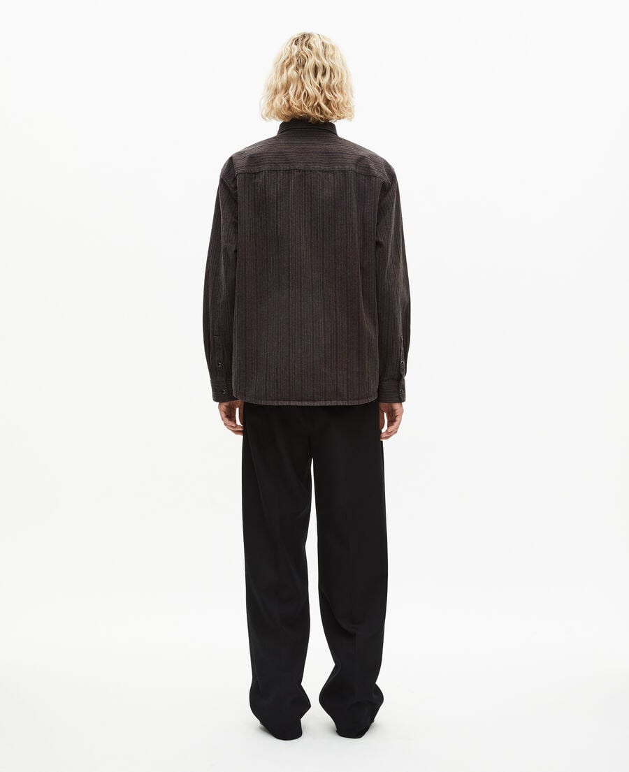 The Kooples MEN WASHED GREY brown and blue molten stripe overshirt