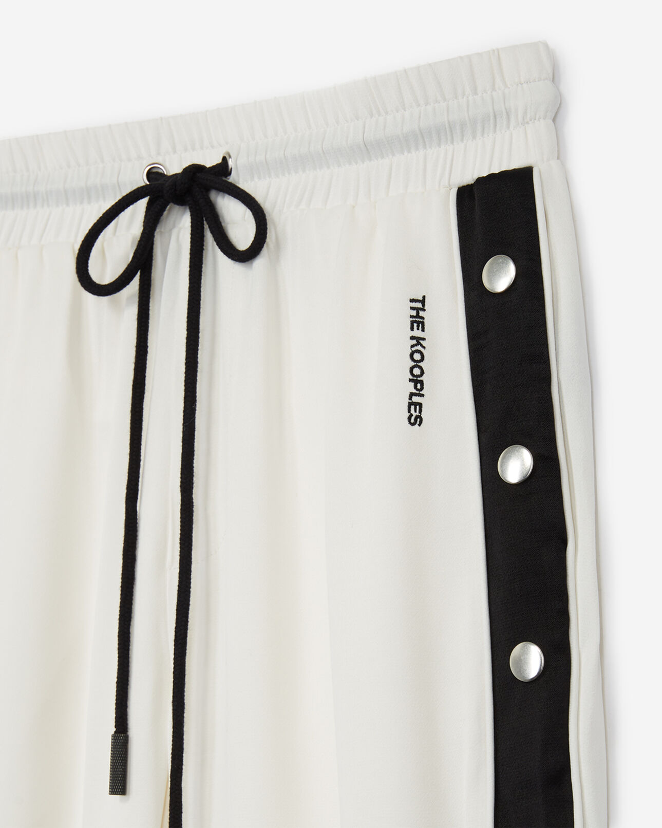 The Kooples FEMME ECRU BLACK pantalon fluide blanc viscose bande contrastée