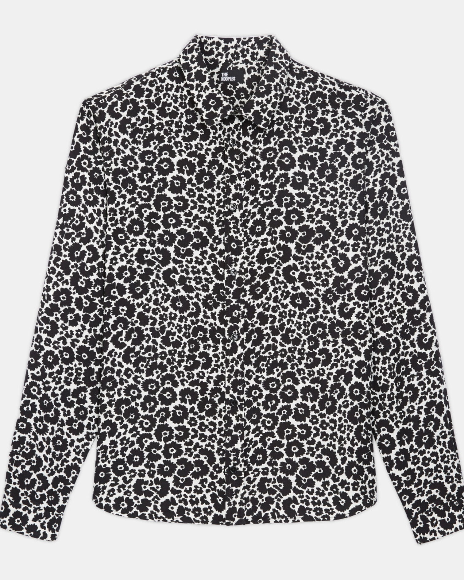Floral shirt with classic collar, BLACK WHITE, hi-res image number null