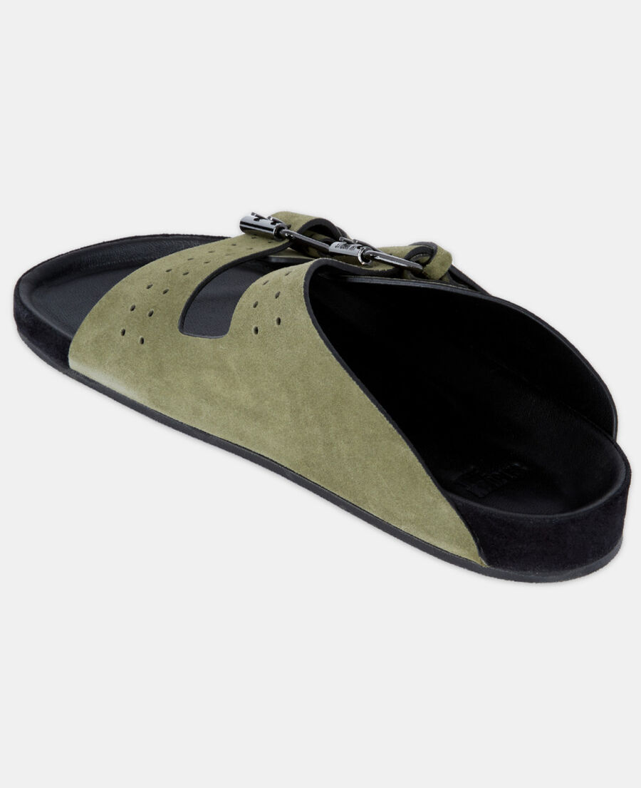 khaki leather sandals